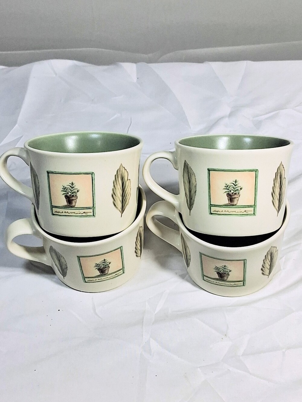 Set Of 4 Pfaltzgraff Naturewood Flat Botanical Cups/Mugs